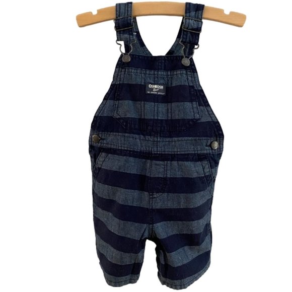 OshKosh Lightweight Blue Stripe Shortalls 24 Months - Picture 1 of 6